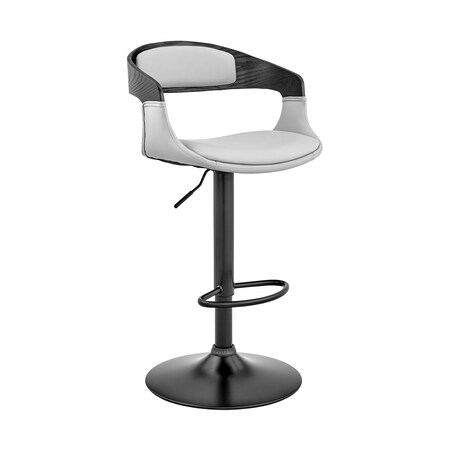 Armen Living Benson Adjustable Gray Faux Leather and Black Wood Bar Stool with Black Base LCBNBABLBLGR